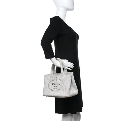Prada Denim Small Logo Tote Bianco 2 of 12