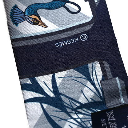 Hermes Silk Story Twilly Marine Gris Gold 3 of 4