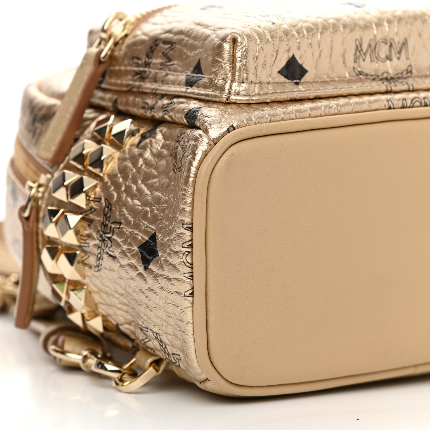 MCM Visetos Side Stud X-Mini Stark Backpack Berlin Gold 7 of 8