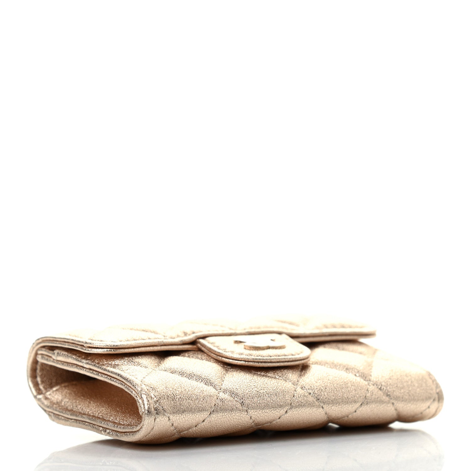 Chanel Metallic Lambskin Quilted Flap Card Holder Wallet Gold 3 of 6