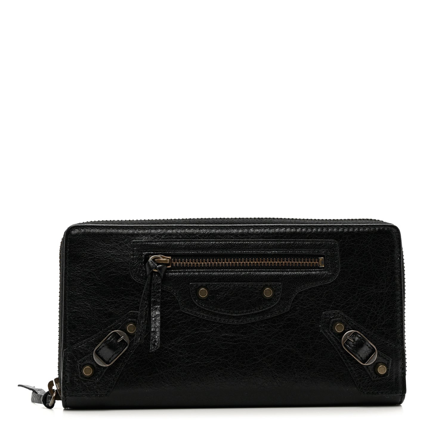 Agneau Classic Hardware Continental Zip Around Wallet Black