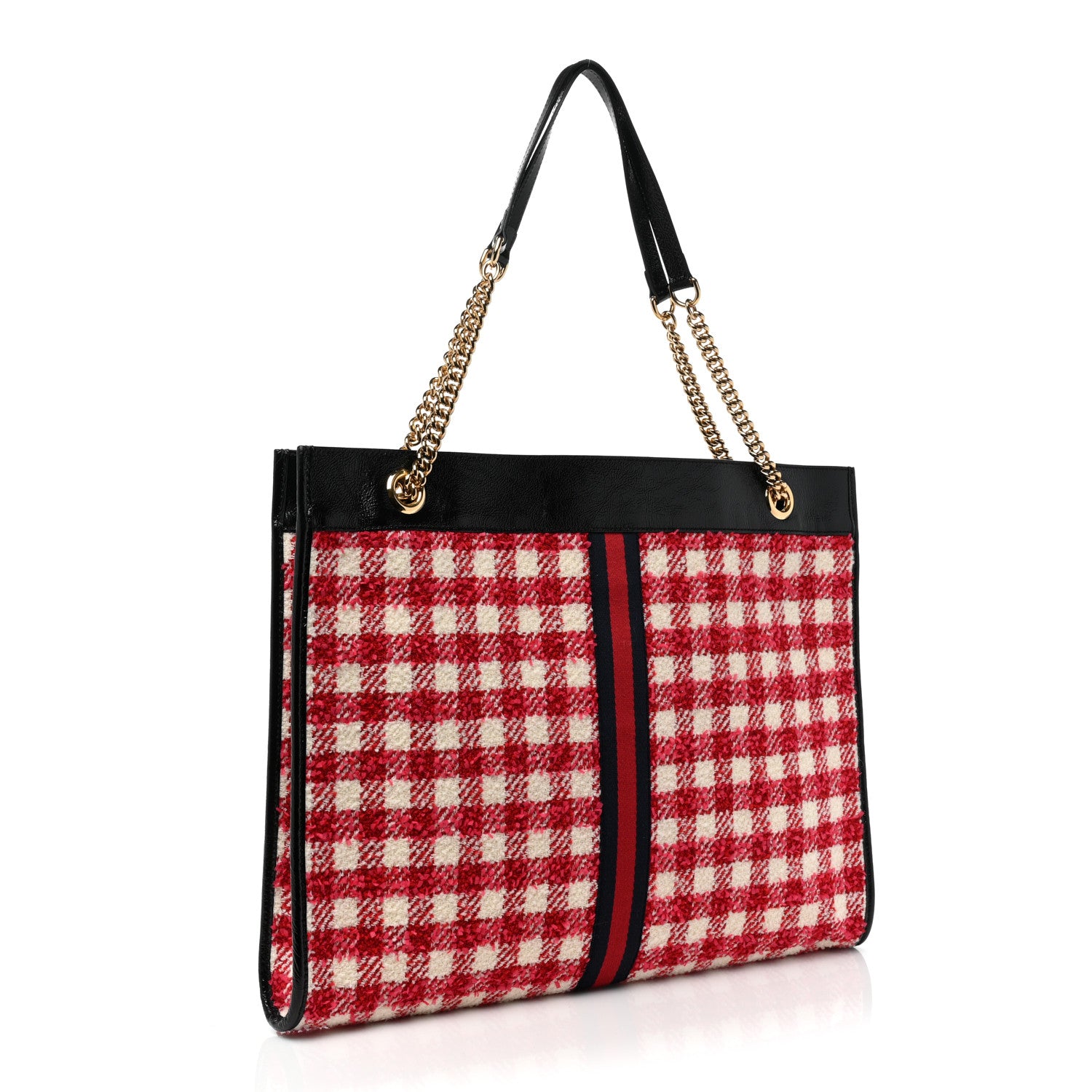 Gucci Tweed Check Large Rajah Chain Tote Black Red 4 of 10