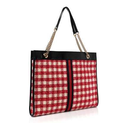 Gucci Tweed Check Large Rajah Chain Tote Black Red 4 of 10