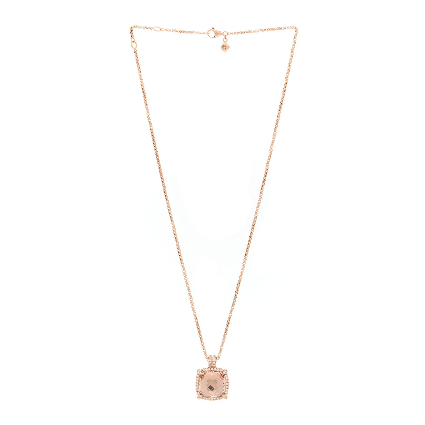 18K Rose Gold Diamond Morganite 14mm Chatelaine Pave Bezel Pendant Necklace