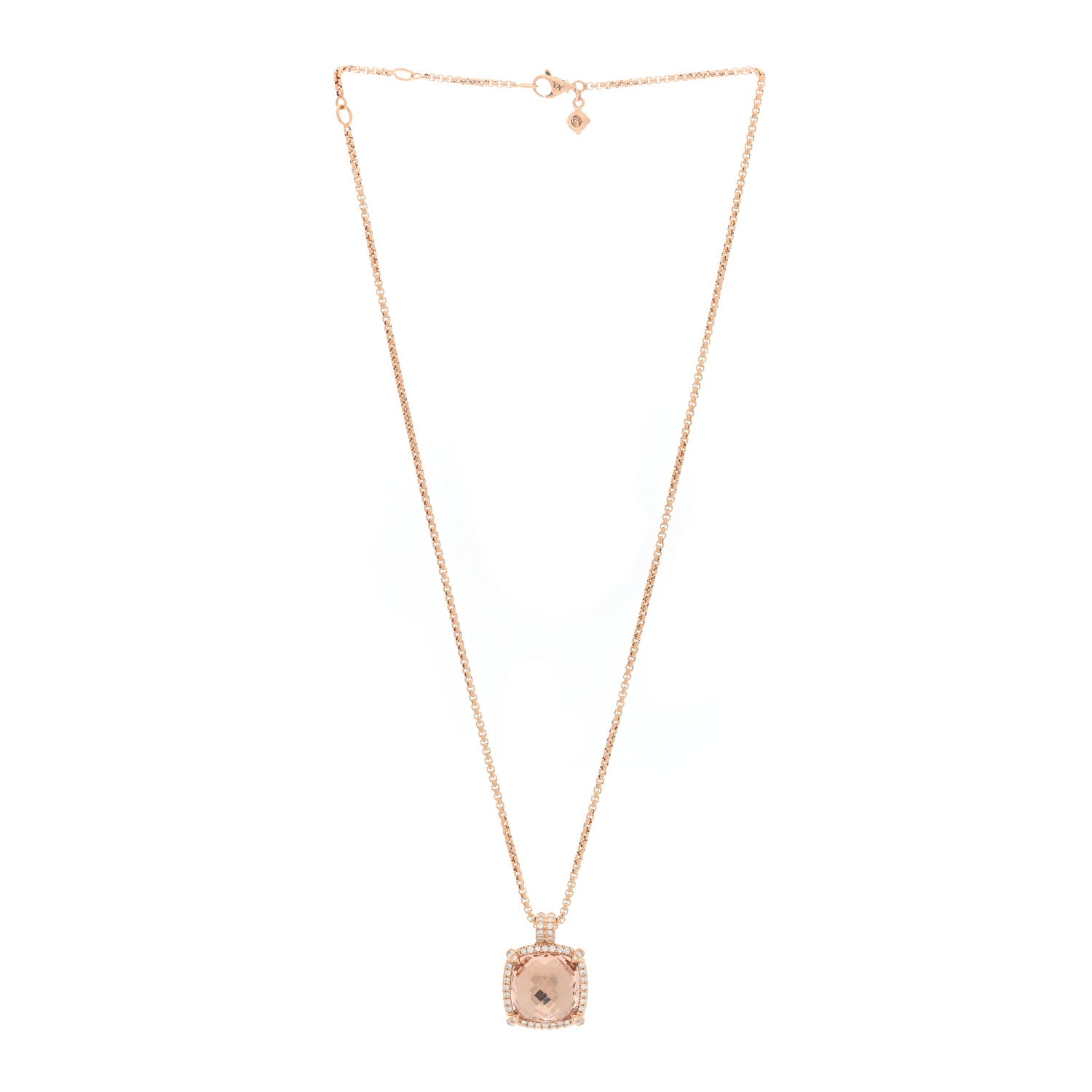 David Yurman 18K Rose Gold Diamond Morganite 14mm Chatelaine Pave Bezel Pendant Necklace 3 of 6
