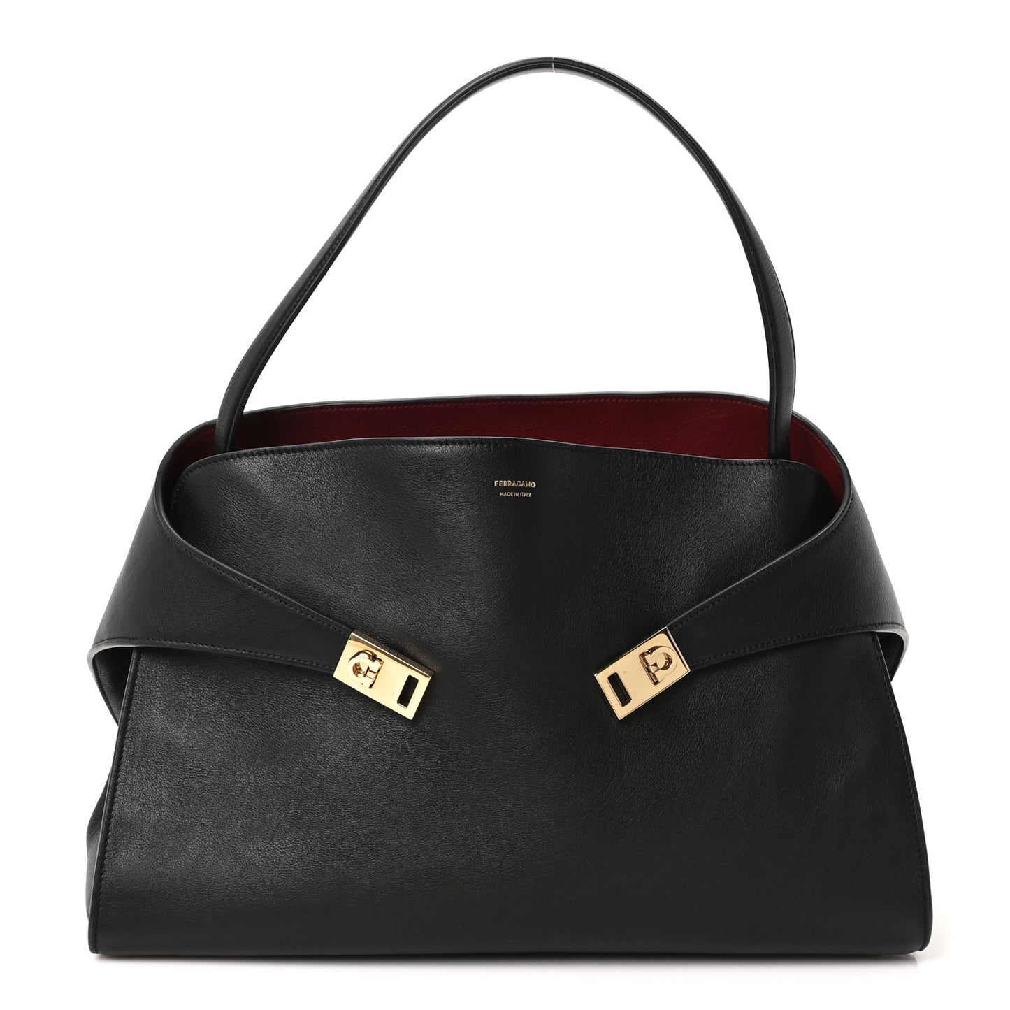 Calfskin Large Hug Soft Bicolor Shoulder Bag Black Flame Red