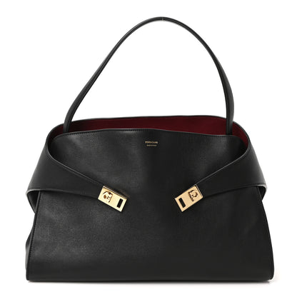 Salvatore Ferragamo Calfskin Large Hug Soft Bicolor Shoulder Bag Black Flame Red 1 of 9