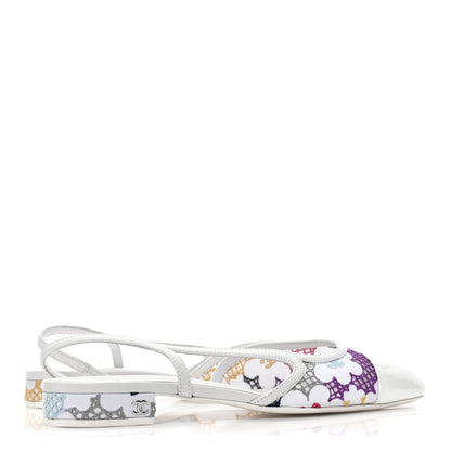 Chanel Cotton Guipure Patent Embroidered Floral Cap Toe CC Slingback Flats 39 White Multicolor 4 of 9