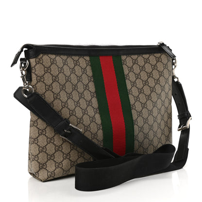 Gucci GG Supreme Monogram Calfskin Web Medium Flat Messenger Bag Beige Ebony Black 3 of 11