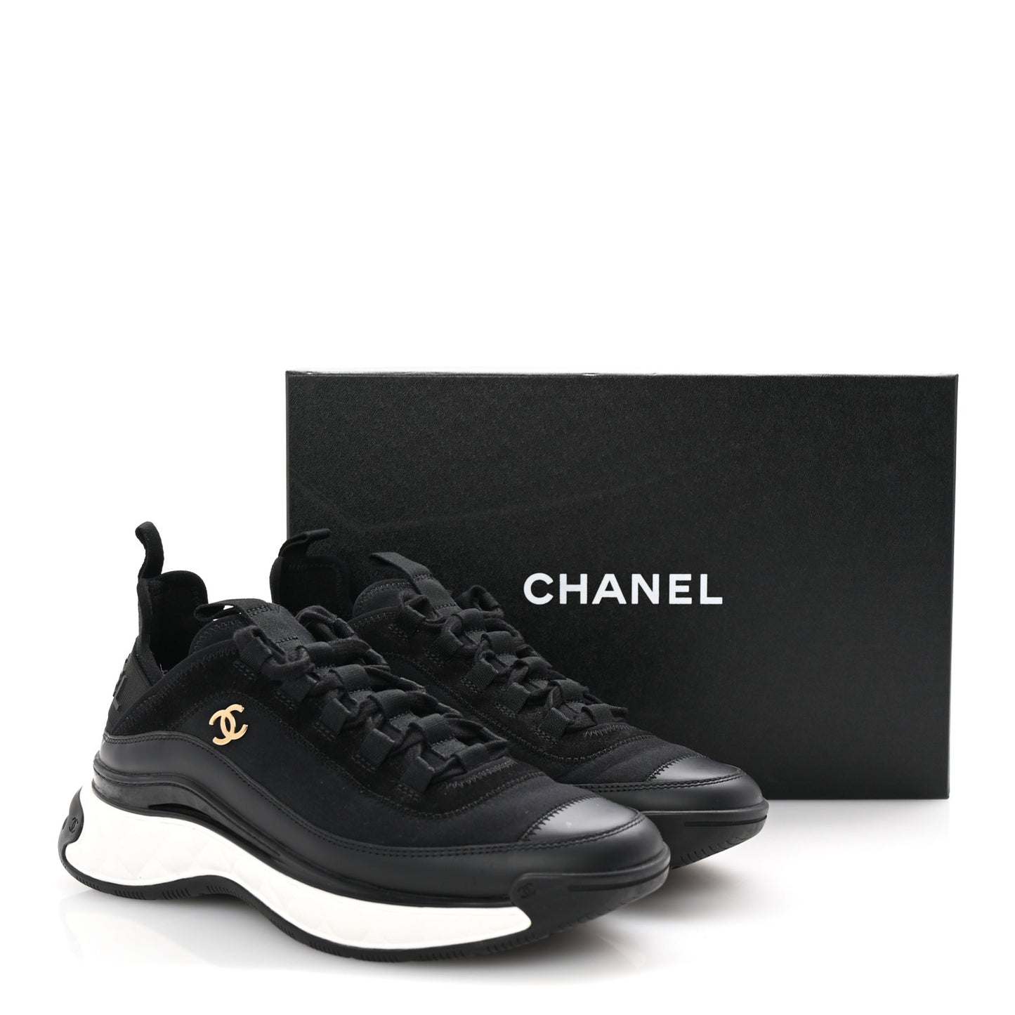 Velvet Calfskin Mixed Fibers CC Sneakers 38.5 Black