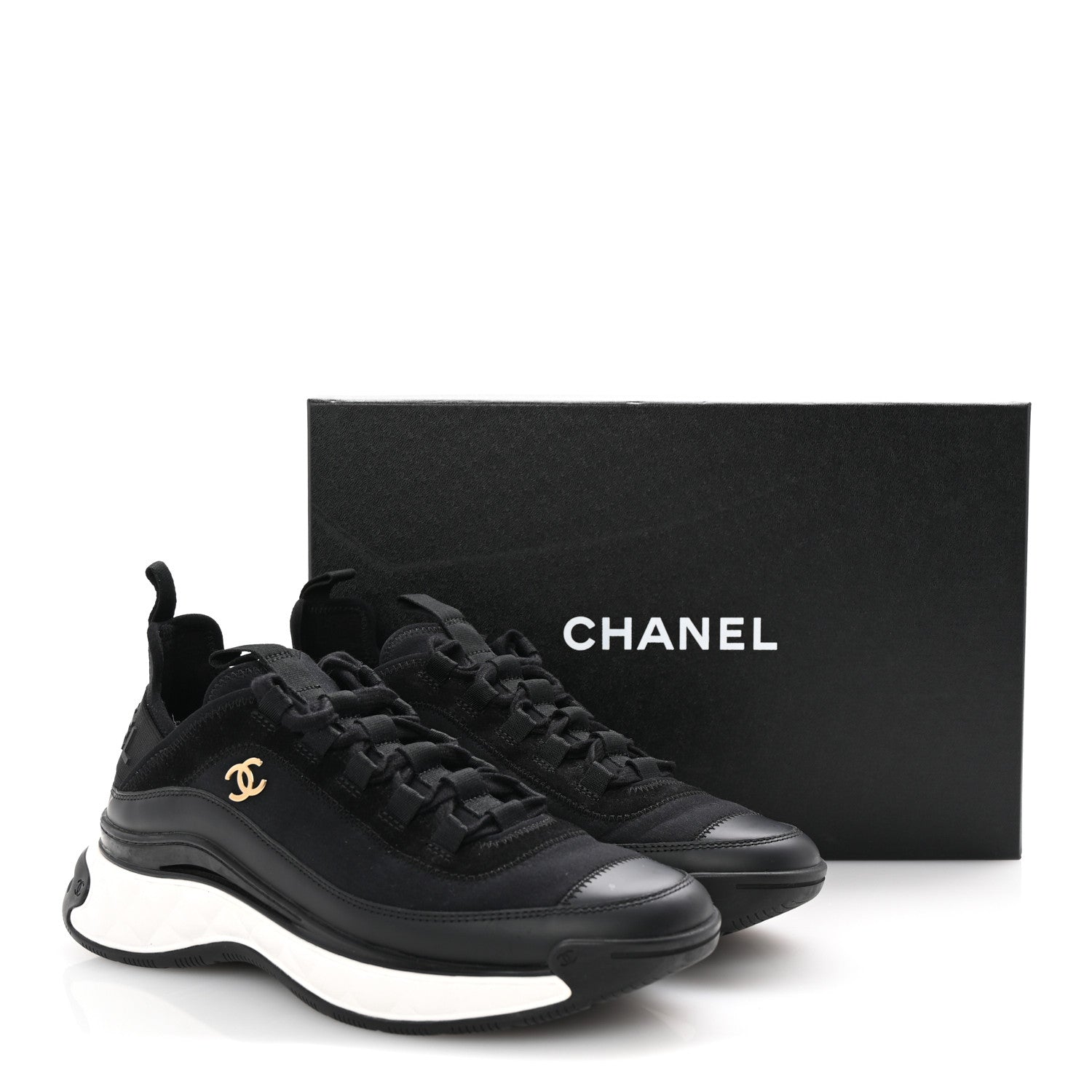 Chanel Velvet Calfskin Mixed Fibers CC Sneakers 38.5 Black 10 of 10