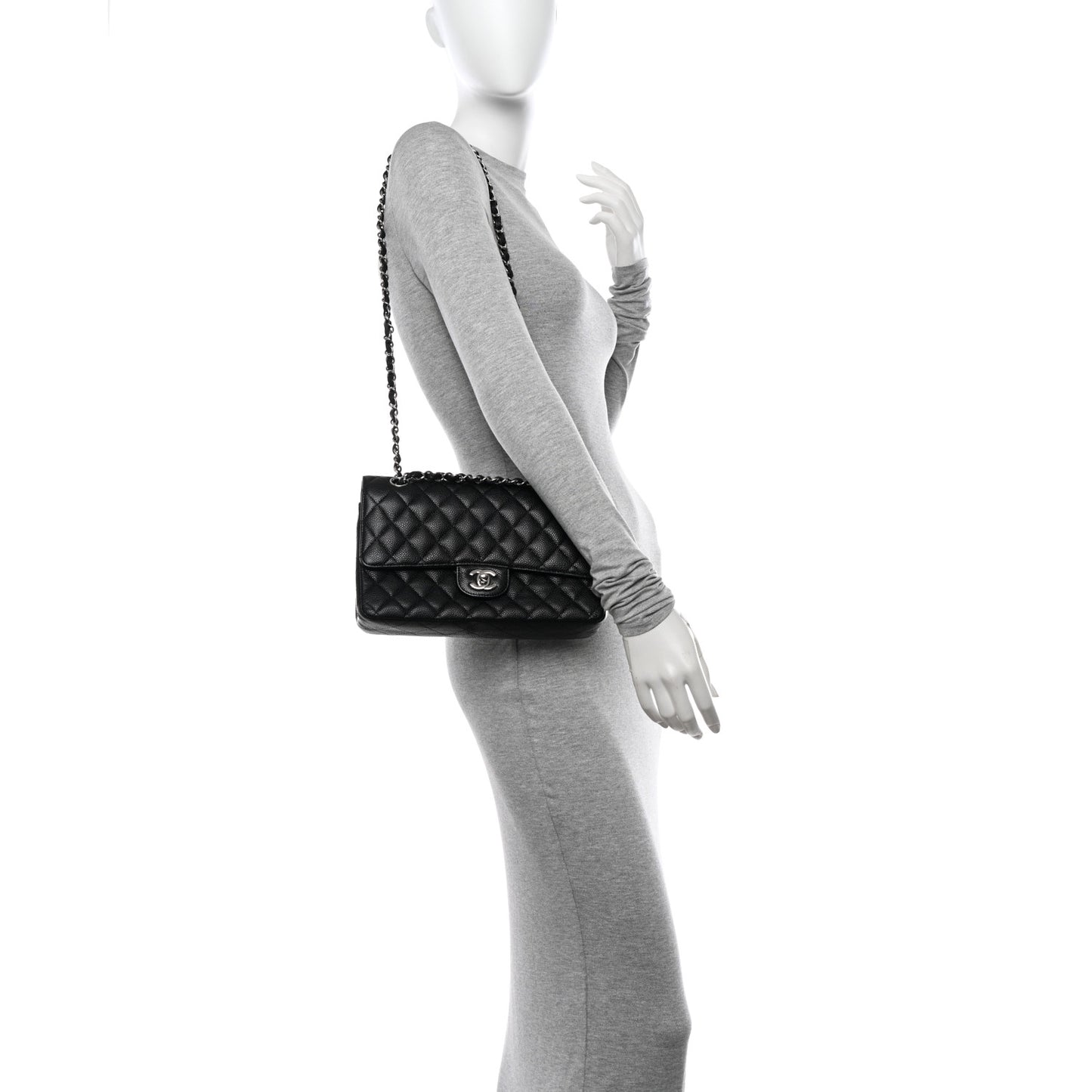 Caviar Quilted Medium Double Flap Black