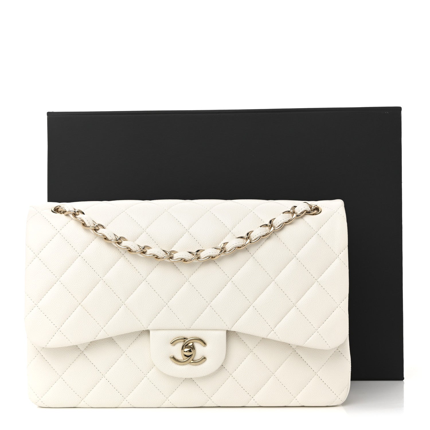 Chanel Caviar Quilted Jumbo Double Flap White 11 of 11