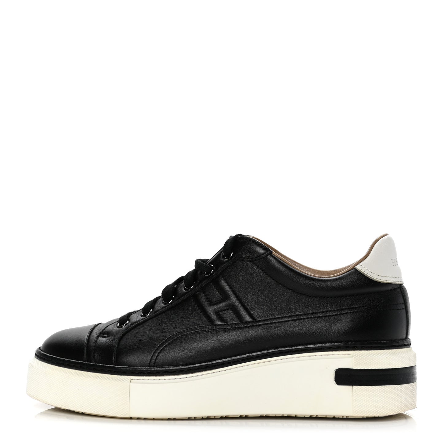 Calfskin Womens Polo Sneakers 40.5 Black White