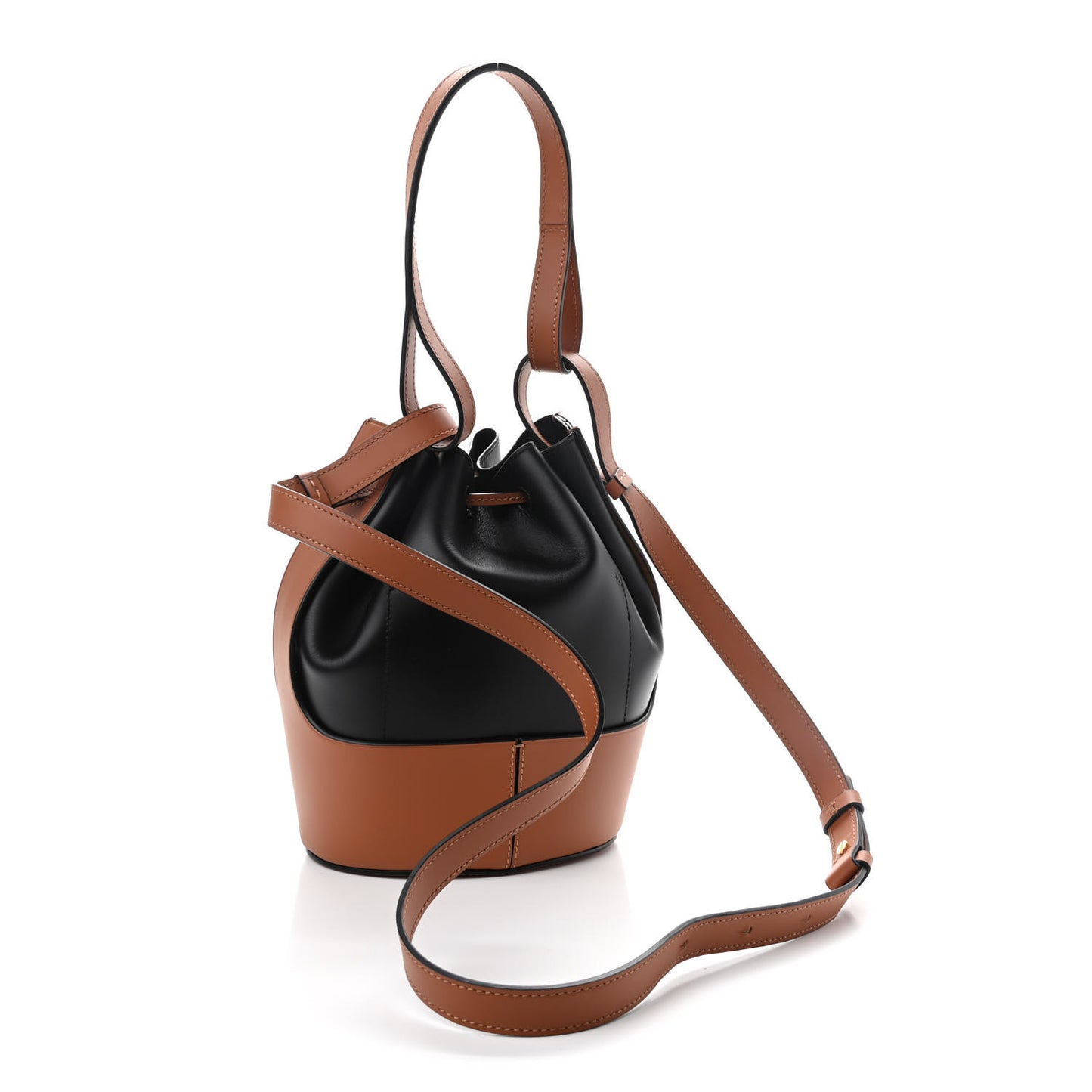 Calfskin Balloon Bucket Bag Black Tan
