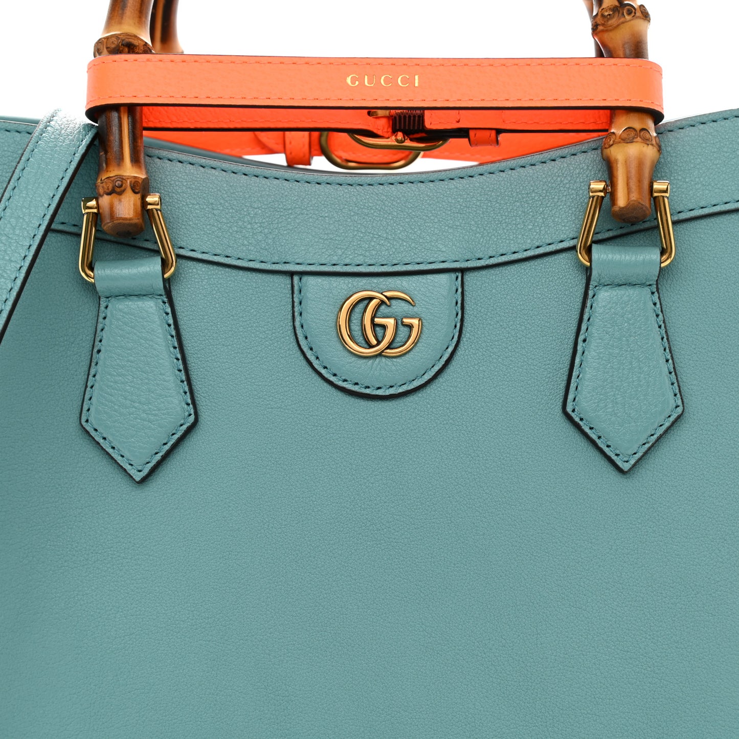 Wonka Grain Calfskin Medium Diana Tote Bag Dusty Azure Orange Fluo
