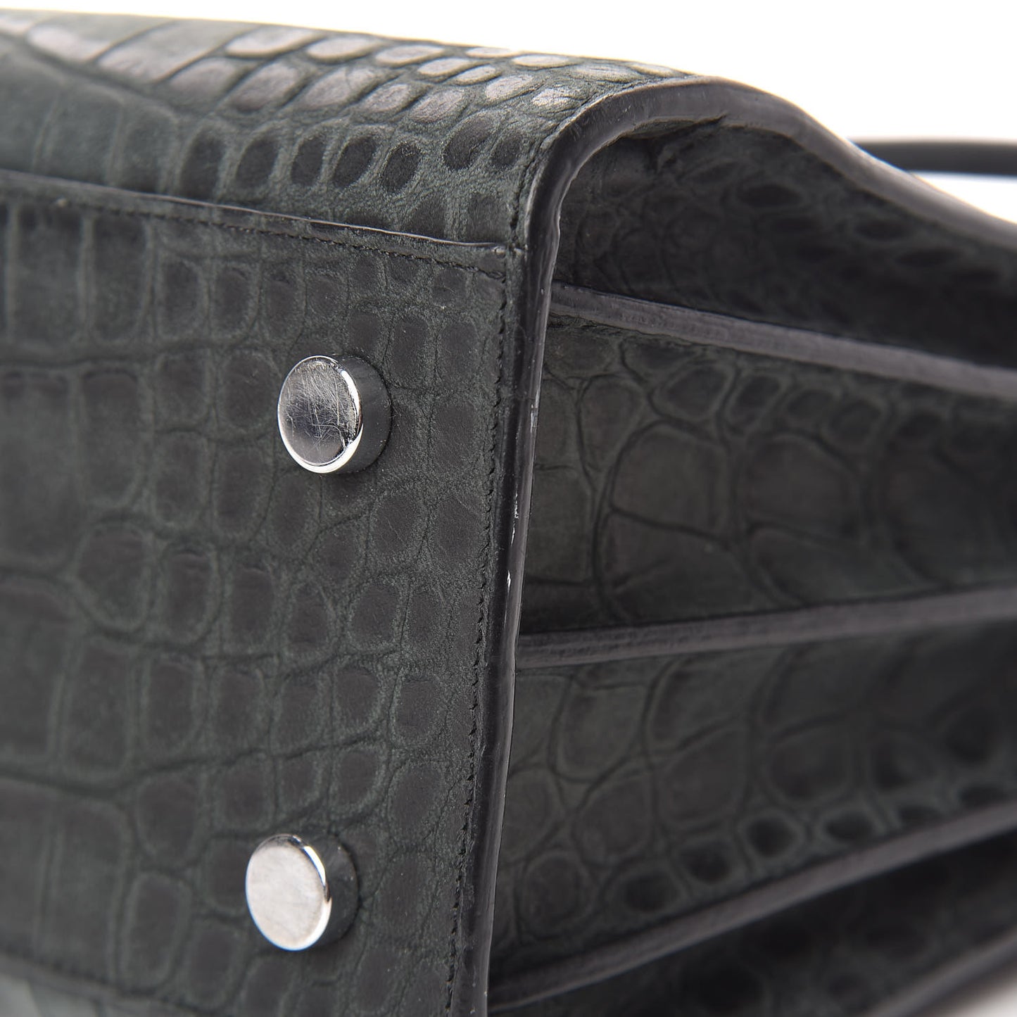 Calfskin Crocodile Embossed Baby Sac De Jour Dusty Black