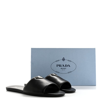 Prada Soft Nappa Metal Triangle Logo Slide Sandals 39 Black 11 of 11