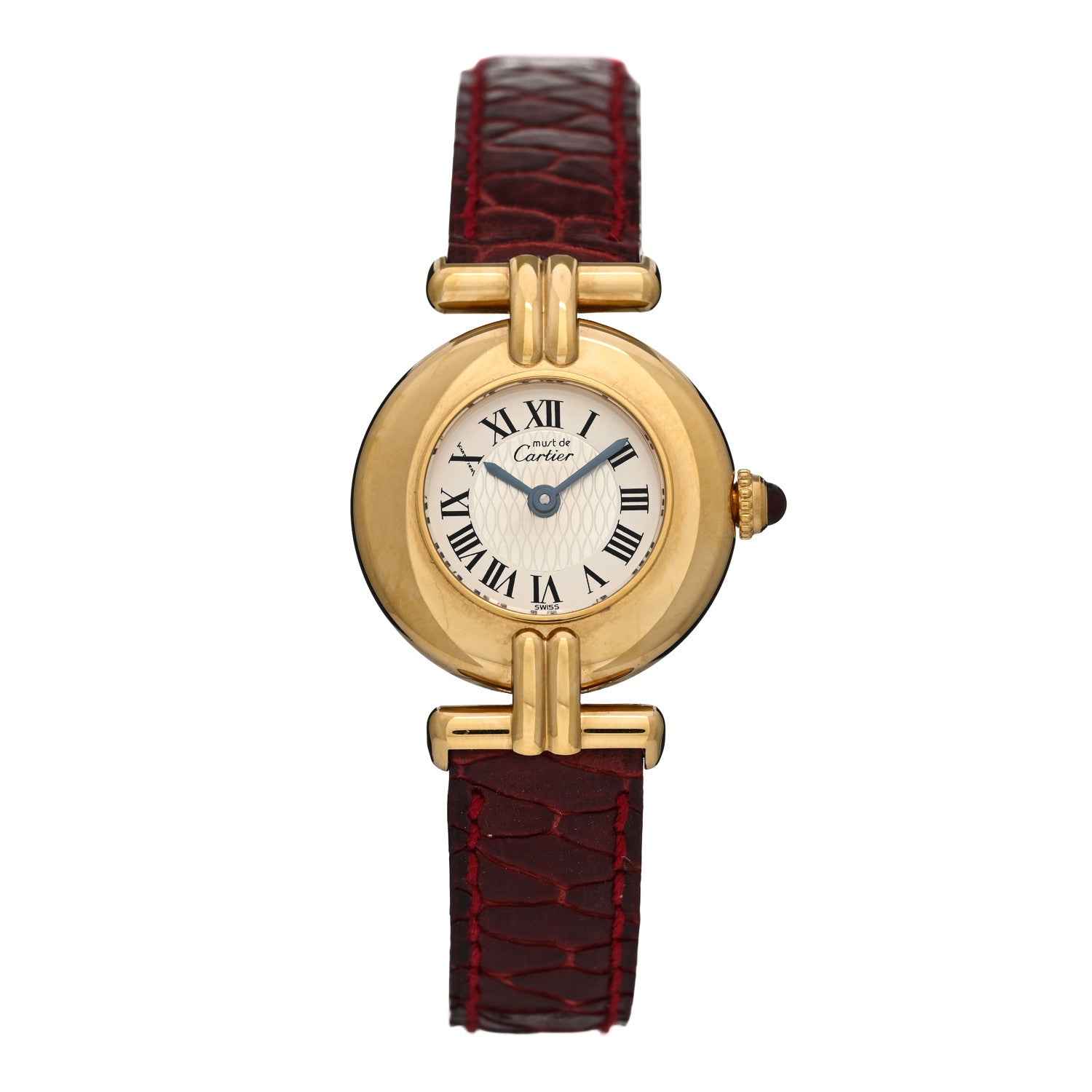Cartier Sterling Silver Vermeil Alligator 24mm Must de Colisee Quartz Watch Burgundy 1 of 5