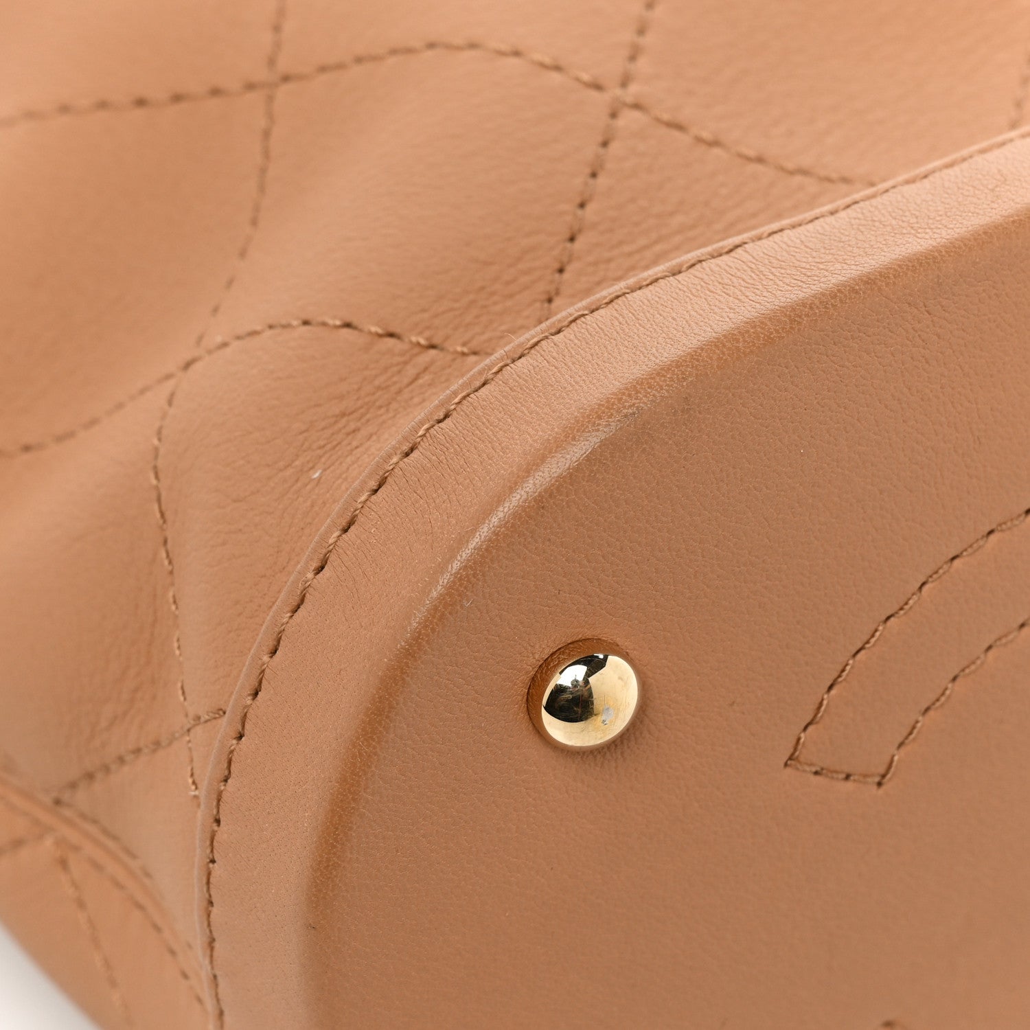 Chanel Calfskin Stitched Chain Bucket Bag Camel 12 of 18
