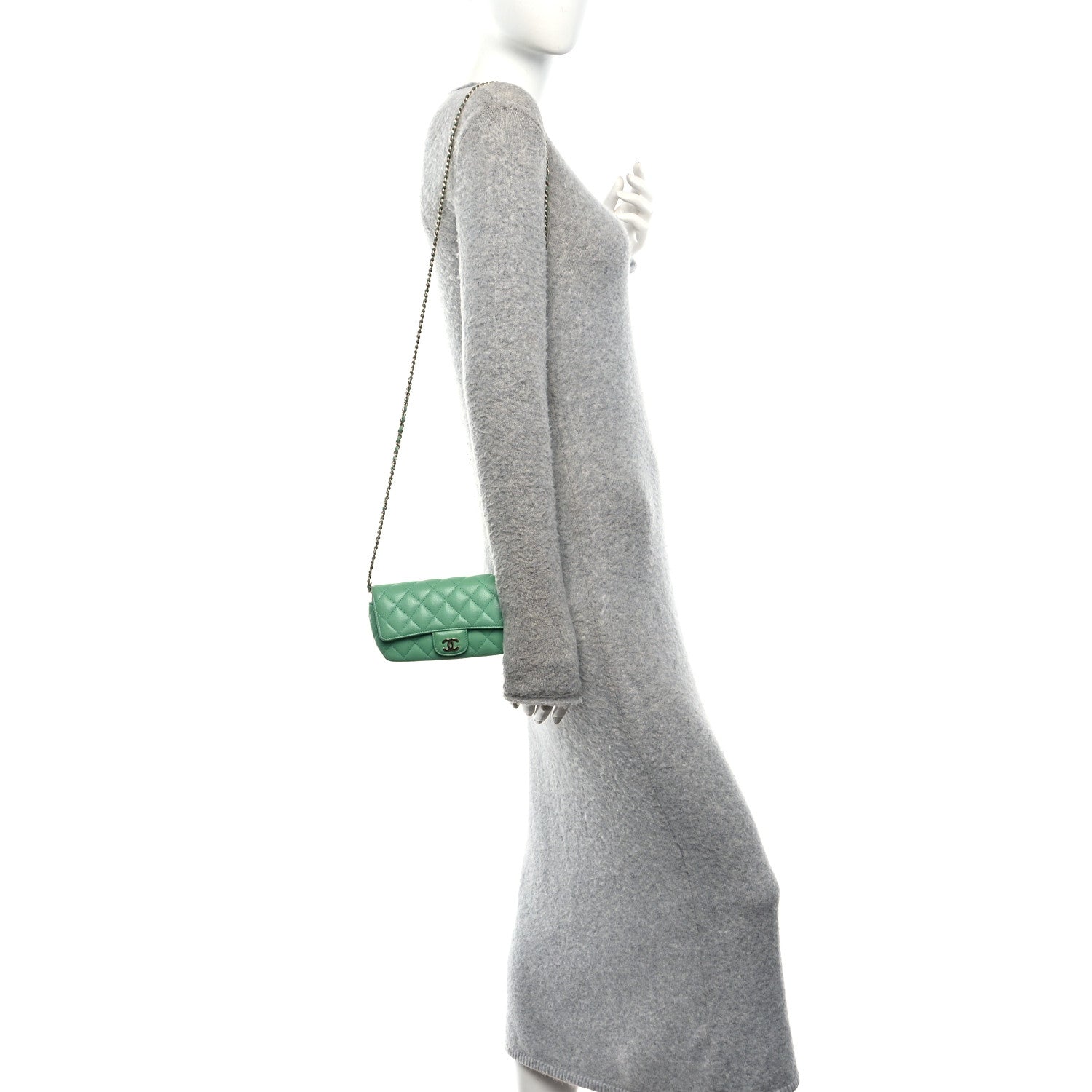 Chanel Caviar Quilted Flap Phone Holder With Chain Green 2 of 12
