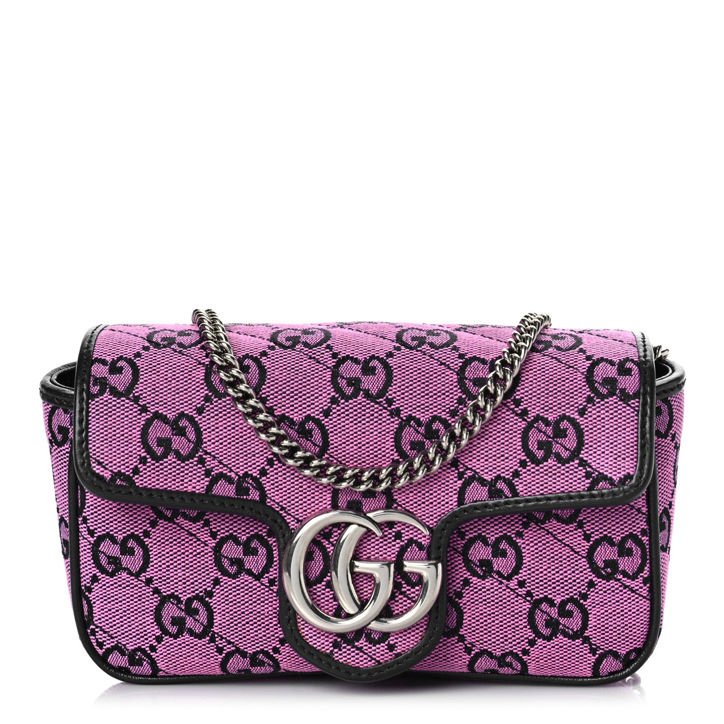 Monogram Multicolor Matelasse Diagonal Super Mini GG Marmont Shoulder Bag Pink Blue