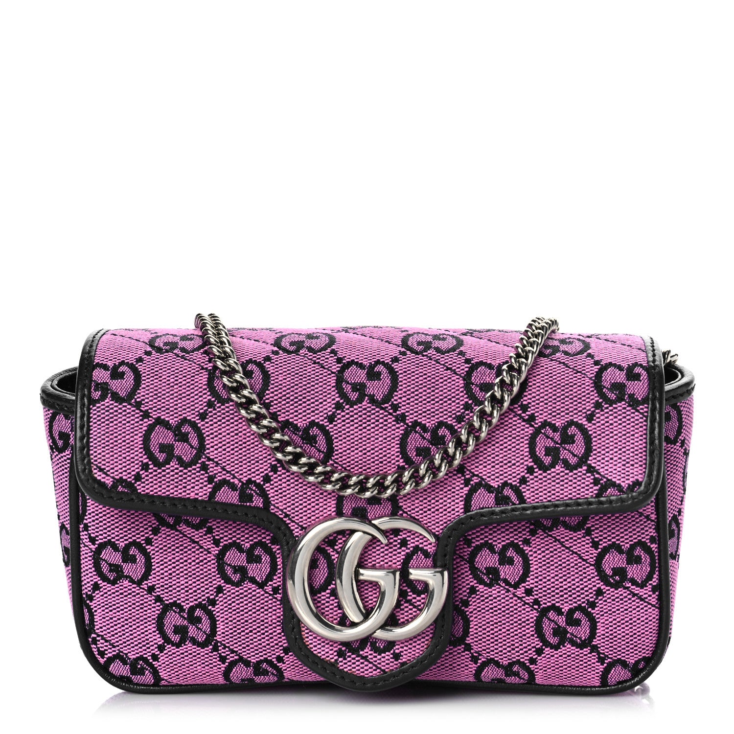 Gucci Monogram Multicolor Matelasse Diagonal Super Mini GG Marmont Shoulder Bag Pink Blue 1 of 10