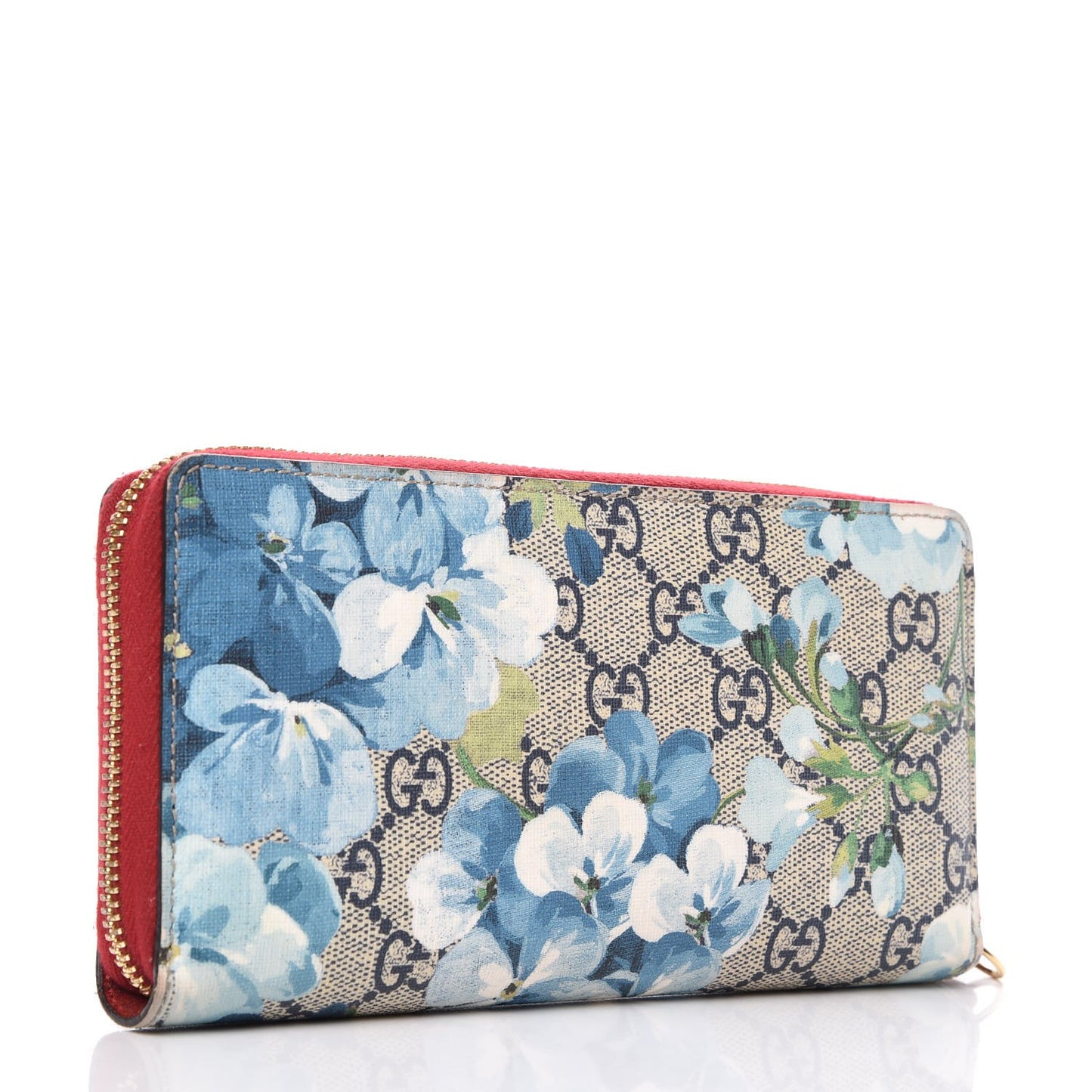 GG Supreme Monogram Blooms Zip Around Wallet Blue Red