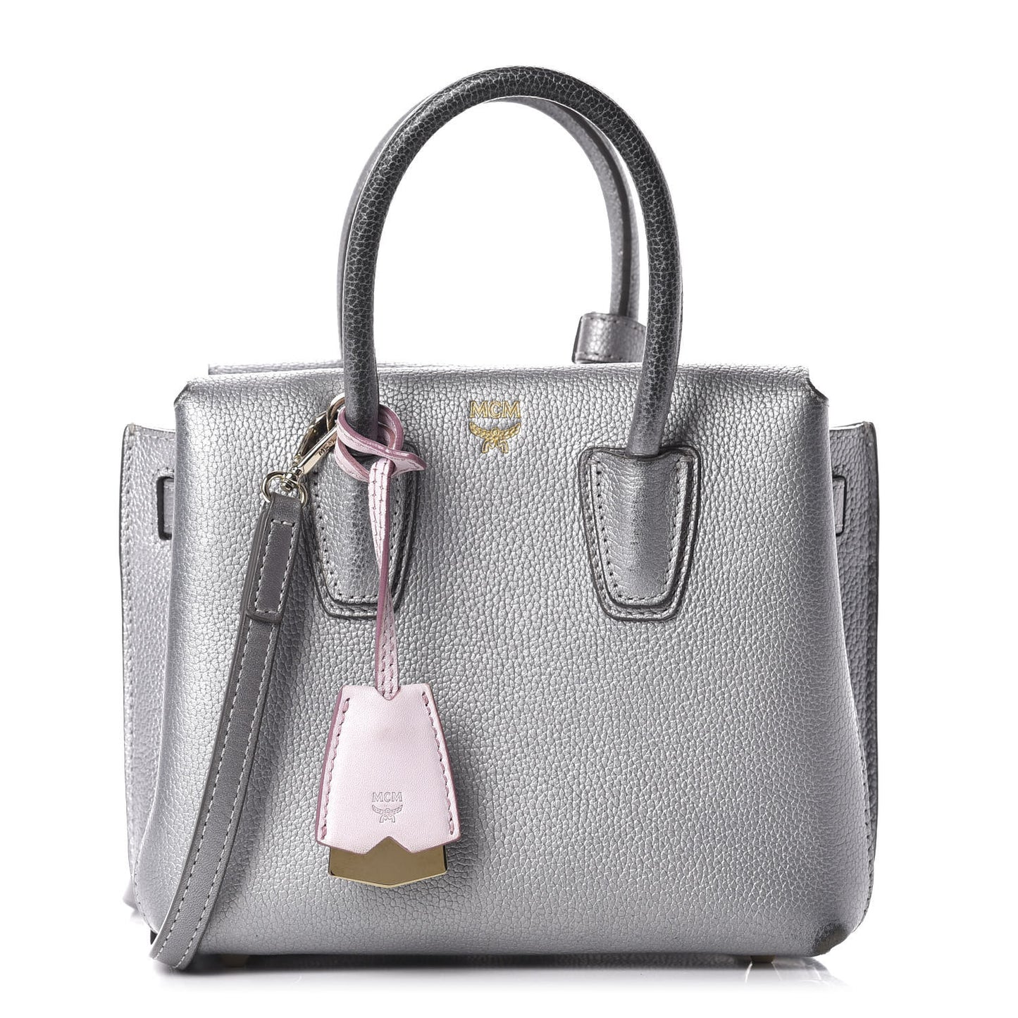 Metallic Grained Calfskin Mini Milla Tote Spike Silver