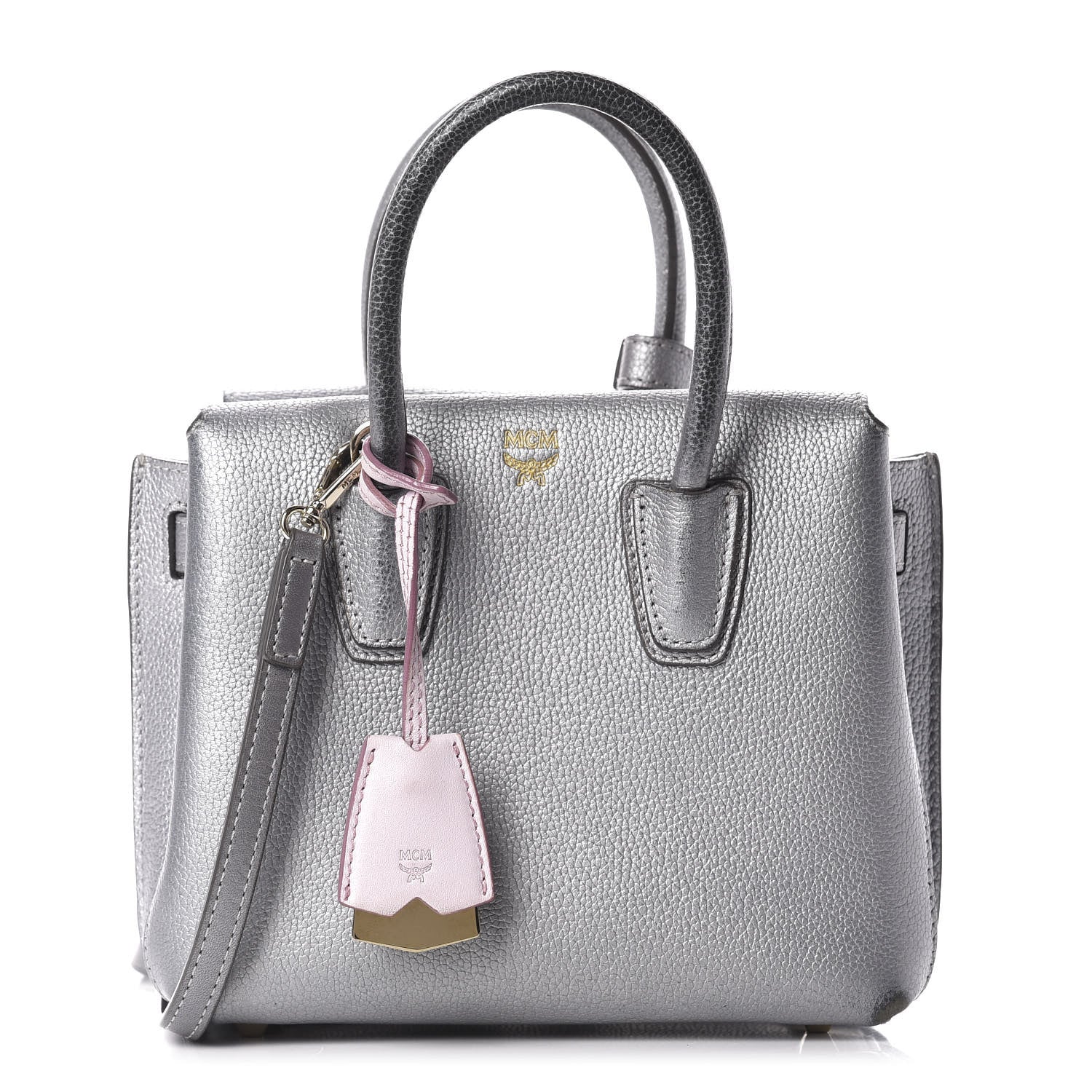 MCM Metallic Grained Calfskin Mini Milla Tote Spike Silver 1 of 13