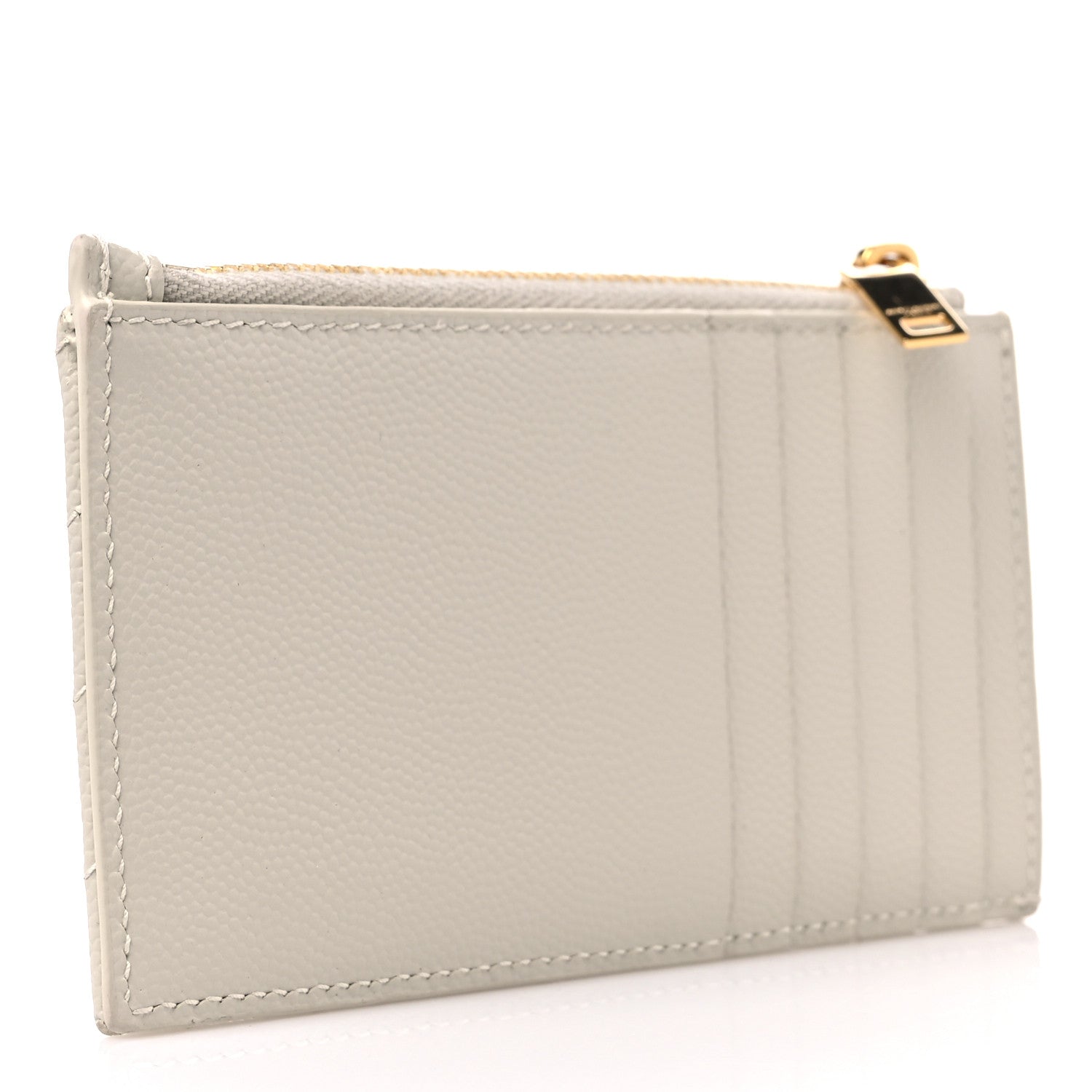 Saint Laurent Grain De Poudre Matelasse Chevron Monogram Fragments Zippered Card Case Crema Soft 3 of 6