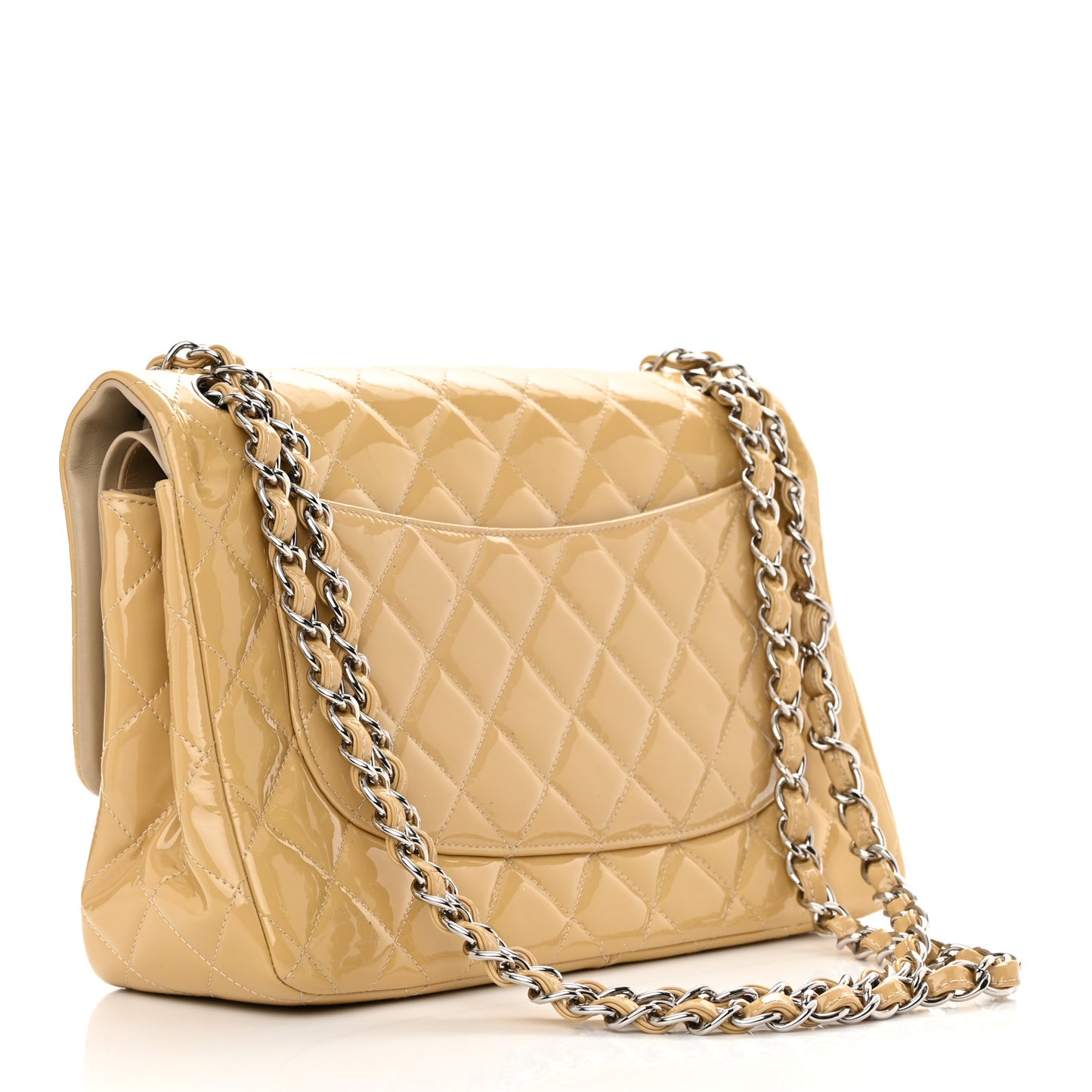 Patent Quilted Jumbo Double Flap Beige