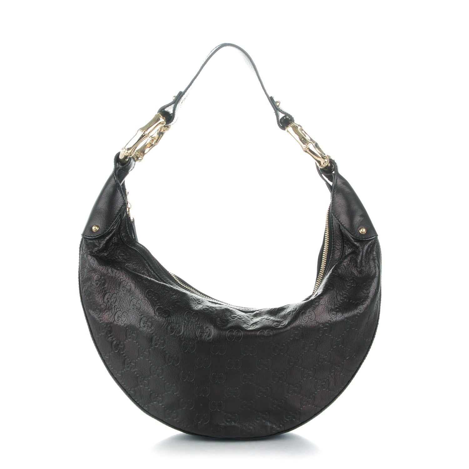 Gucci Guccissima Half Moon Bamboo Ring Hobo Black 1 of 7