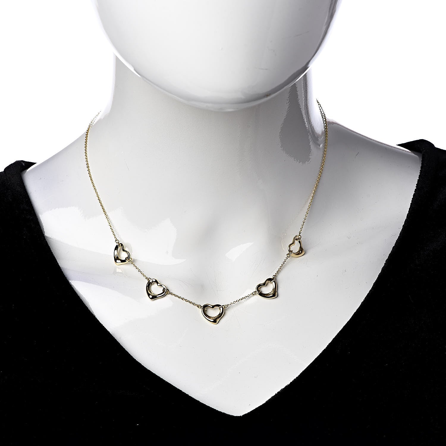 Tiffany 18K Yellow Gold Elsa Peretti 5 Open Heart Station Necklace 2 of 4