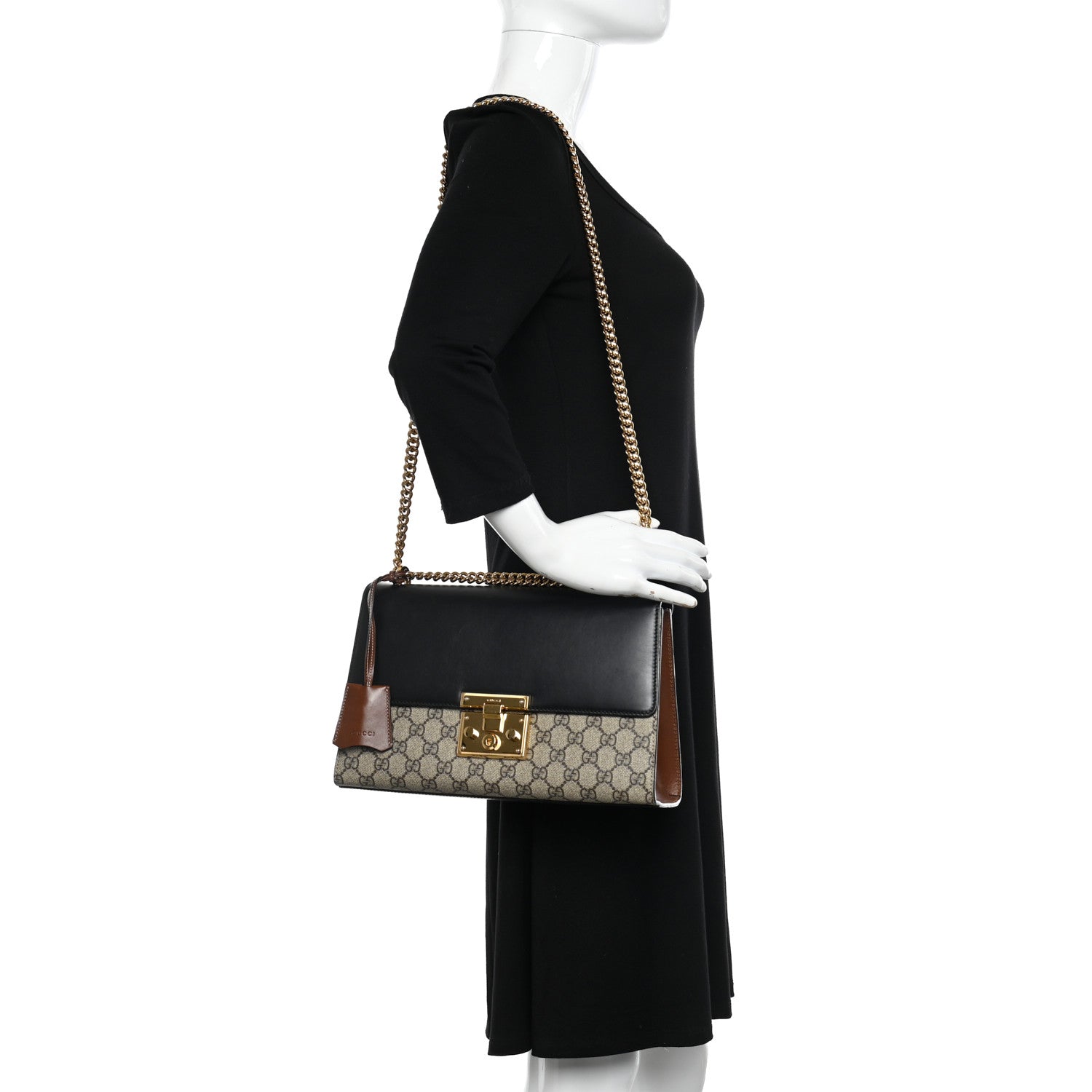 Gucci GG Supreme Monogram Calfskin Medium Padlock Shoulder Bag Beige Black Cuir 2 of 11