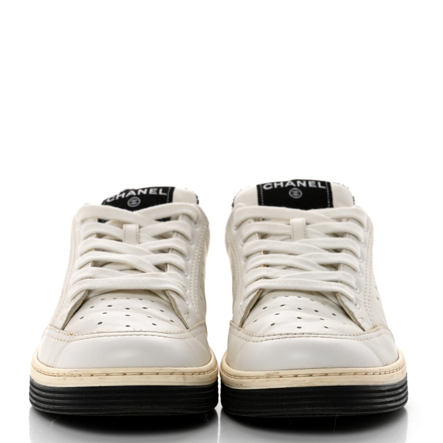 Calfskin Womens Logo Sneakers 39.5 White Black