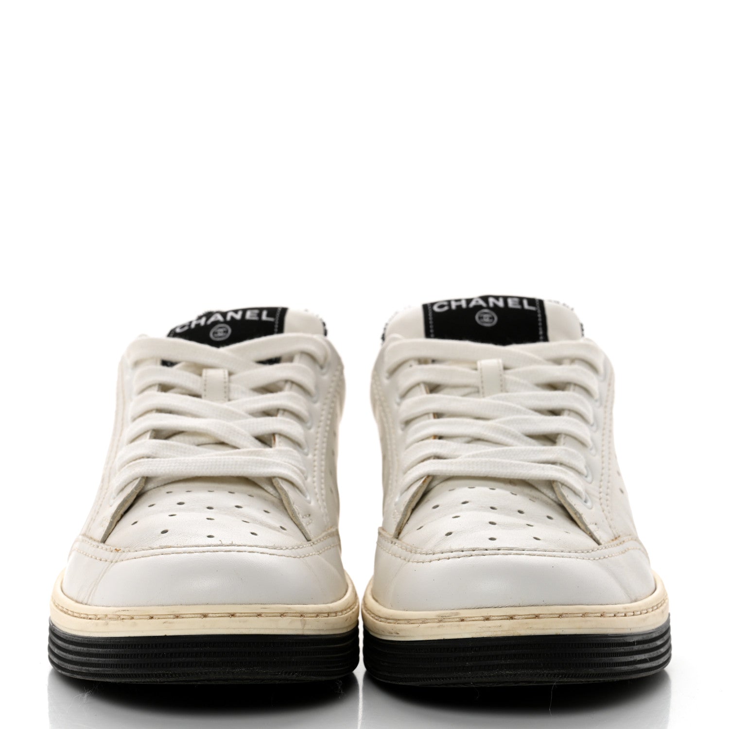 Chanel Calfskin Womens Logo Sneakers 39.5 White Black 2 of 10