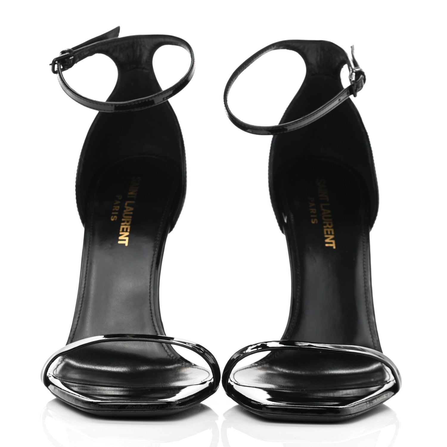 Saint Laurent Patent Calfskin Opyum 110 Sandals 38.5 Black Gold 2 of 10