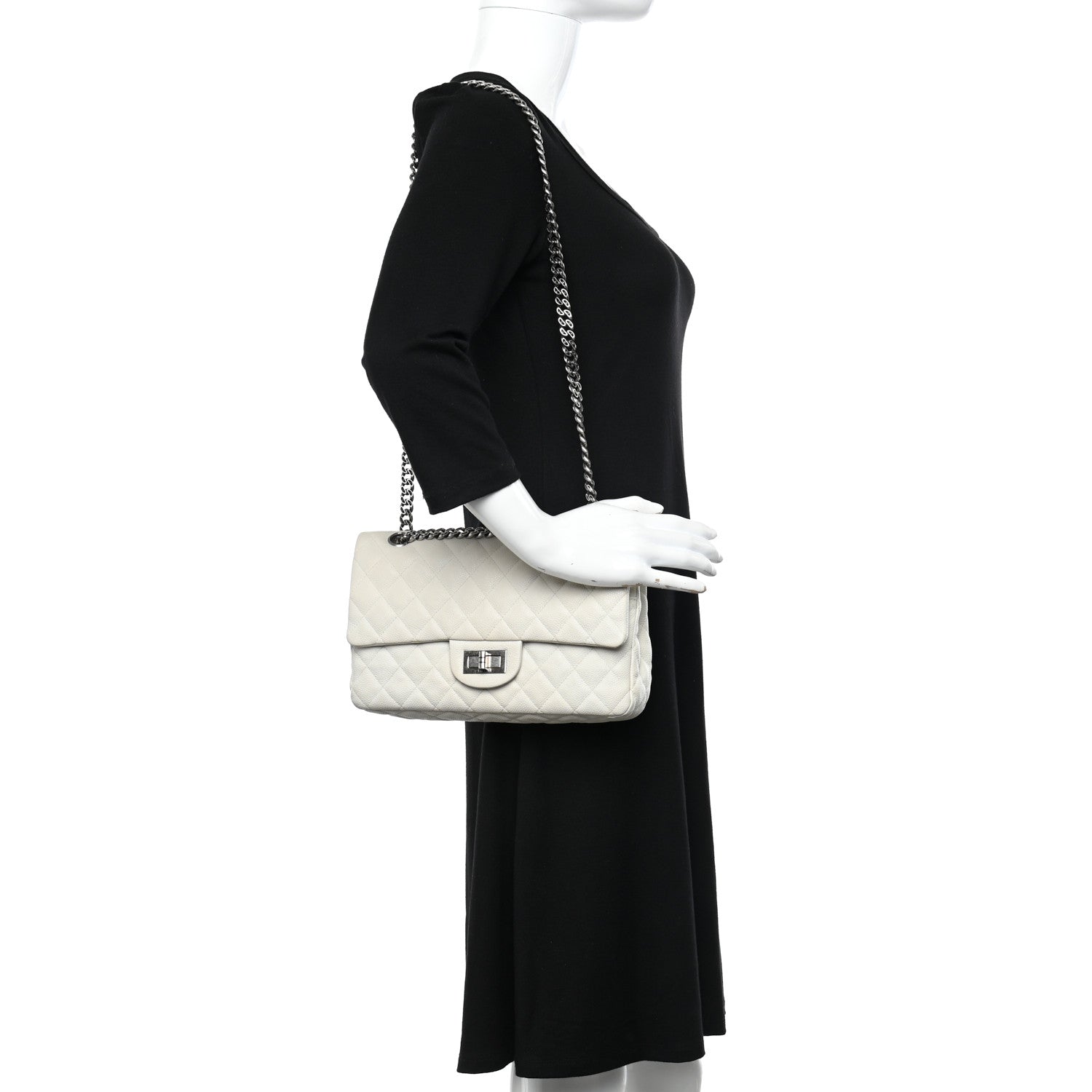 Chanel Washed Caviar Quilted 2.55 Reissue 225 Bijoux Chain Flap White 2 of 12