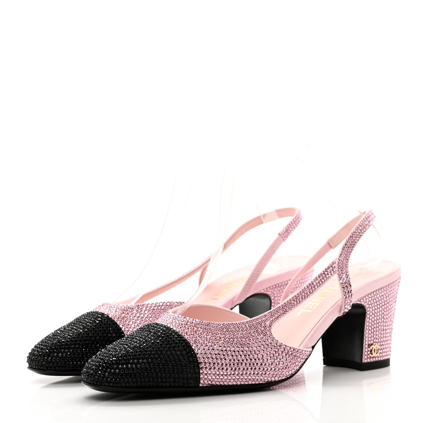 Strass Cap Toe CC Slingback Pumps 39.5 Pink Black