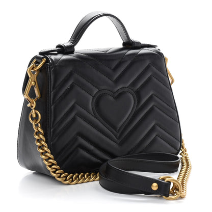 Gucci Calfskin Matelasse Mini GG Marmont Top Handle Shoulder Bag Black 4 of 10