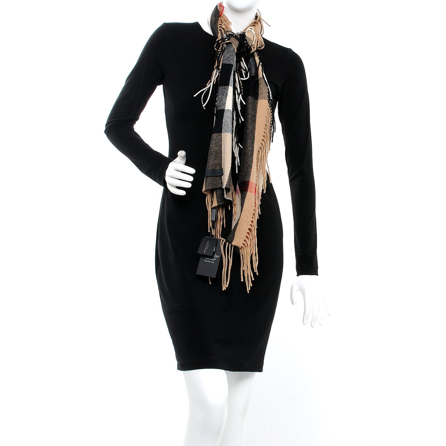 Prorsum Cashmere Half Mega Check Fringe Scarf Camel