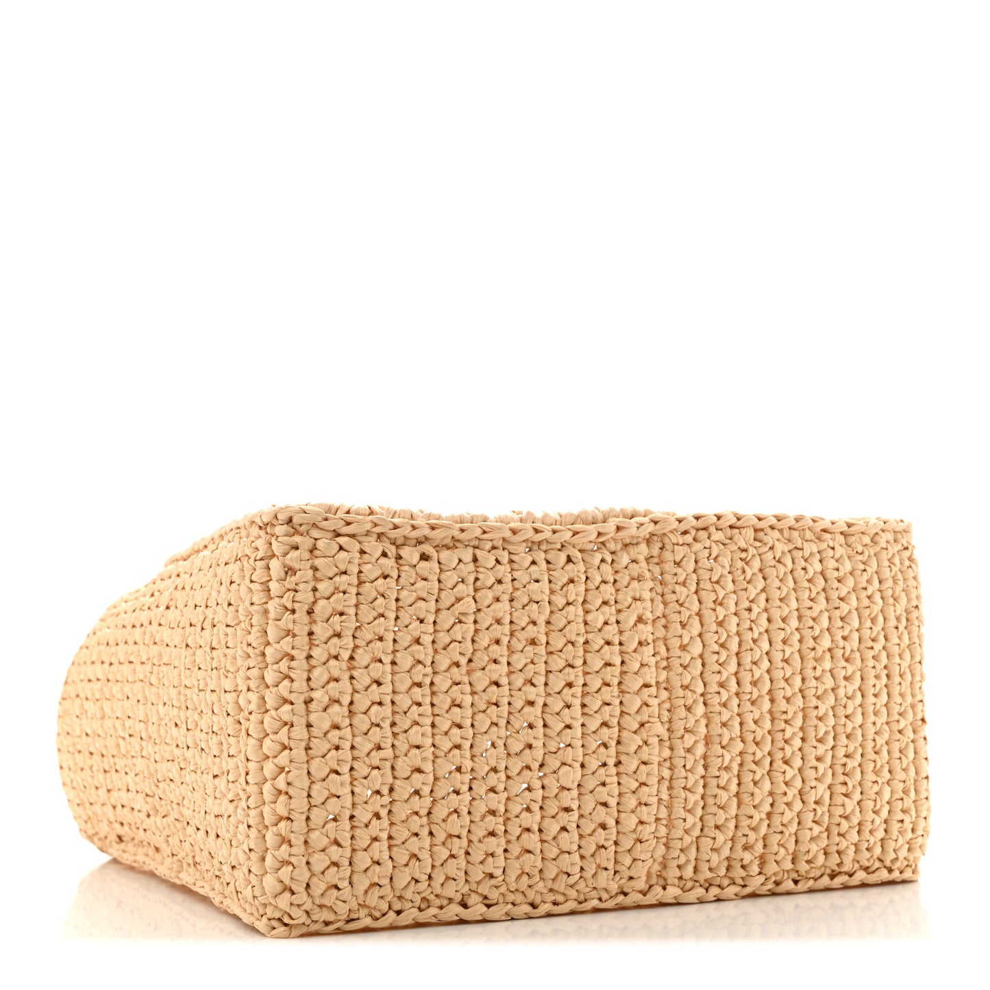 Yarn Raffia Effect Crochet Logo Embroidered Small Tote Bag Naturale