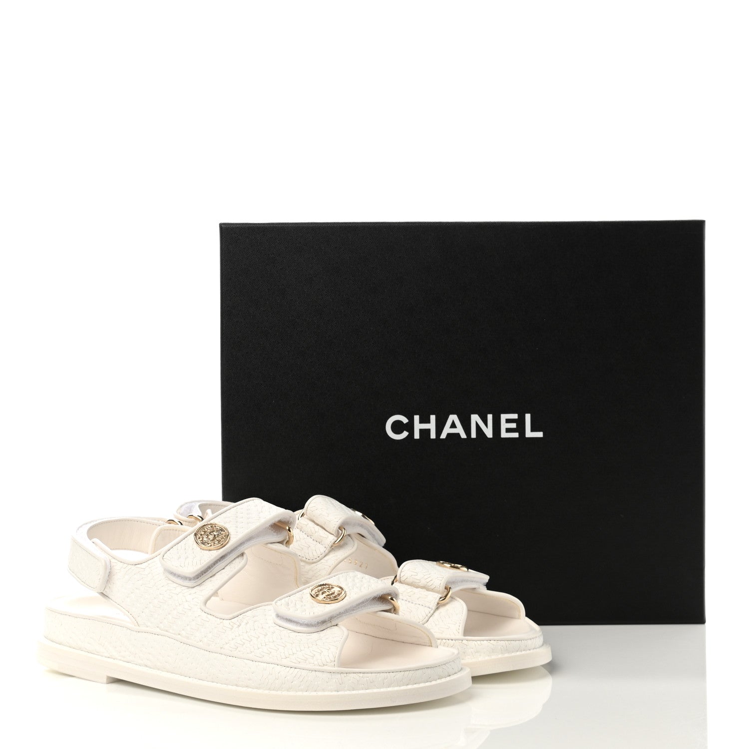 Chanel Calfskin Printed Velcro Dad Sandals 39 White 10 of 10