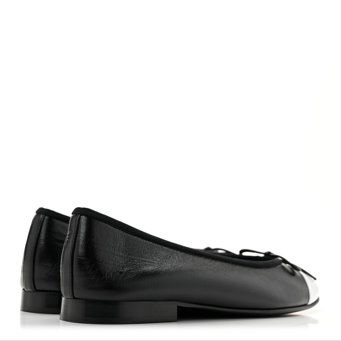 Crumpled Shiny Lambskin Cap Toe CC Ballerina Flats 36.5 Black White