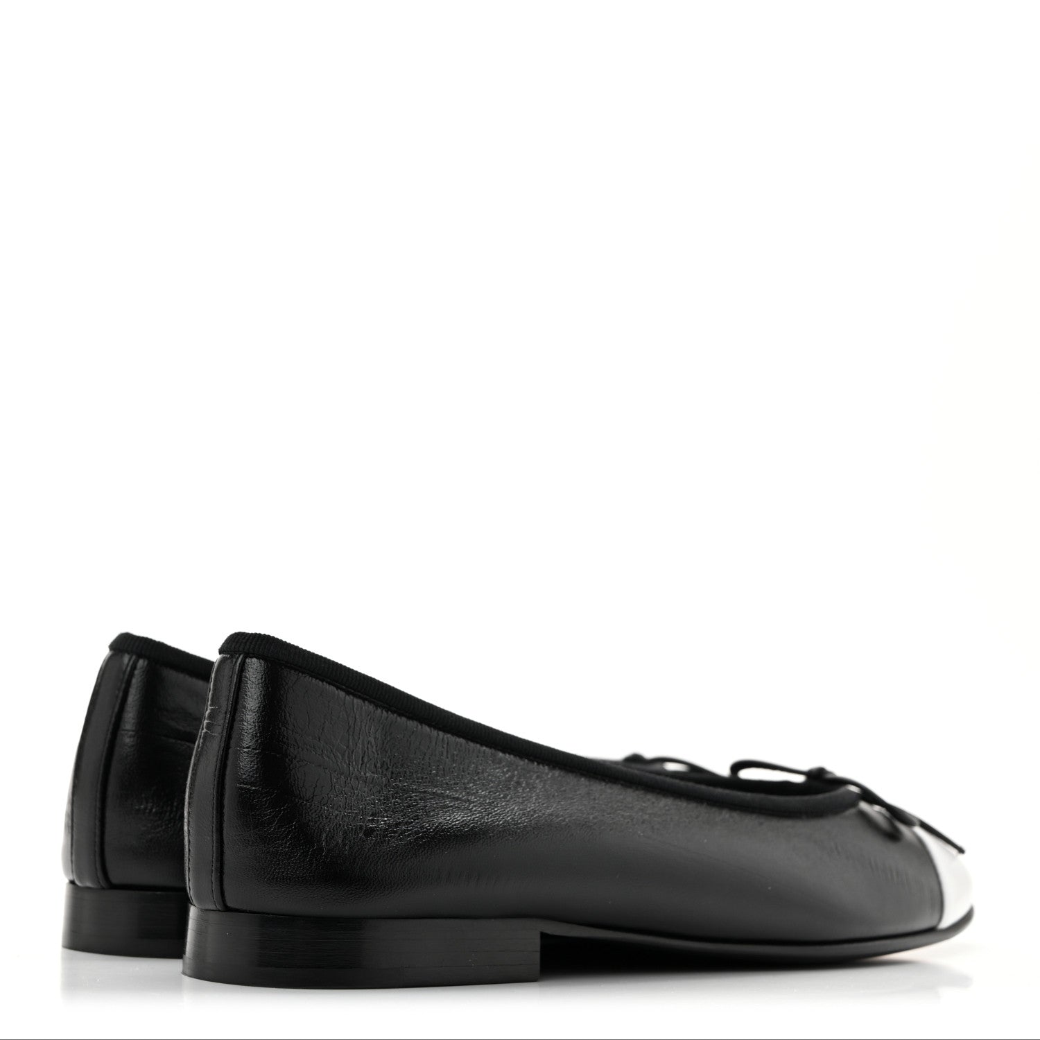 Chanel Crumpled Shiny Lambskin Cap Toe CC Ballerina Flats 36.5 Black White 4 of 10