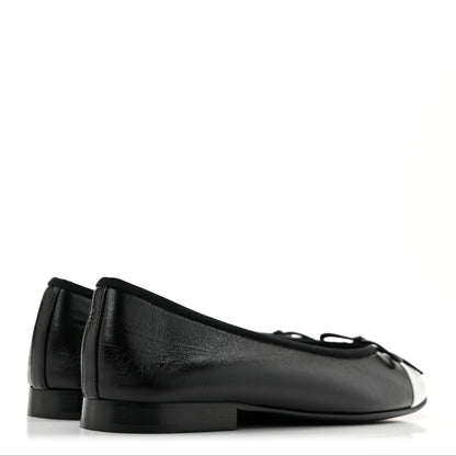 Chanel Crumpled Shiny Lambskin Cap Toe CC Ballerina Flats 36.5 Black White 4 of 10