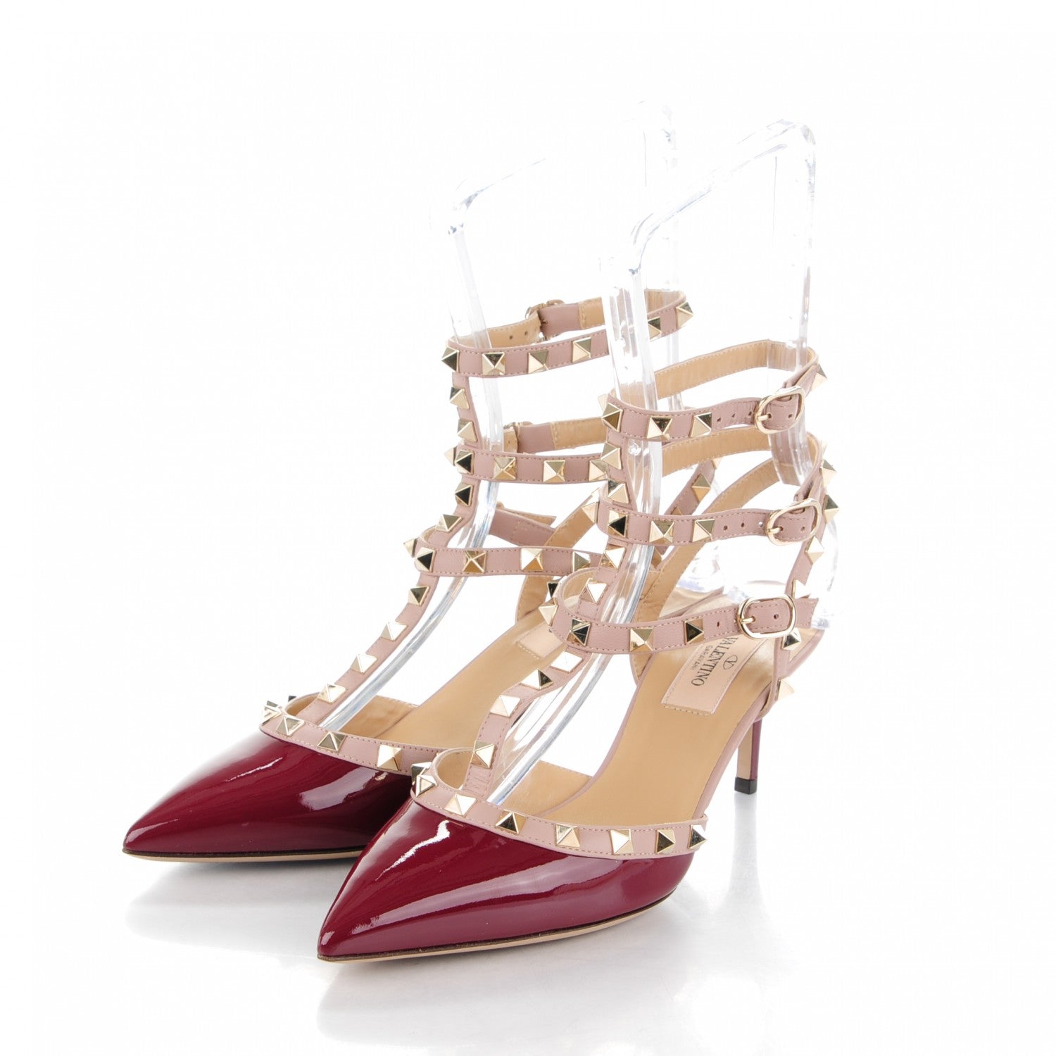 Valentino Garavani Patent Nappa Rockstud Ankle Strap 65mm Pumps 37.5 Crimson Poudre 3 of 7