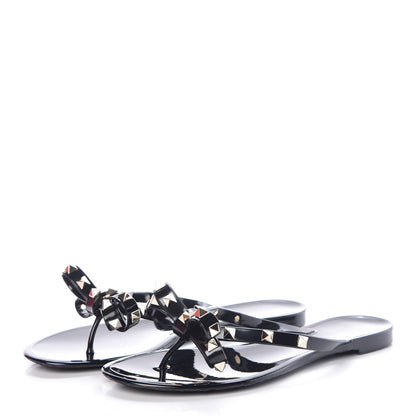 Valentino Garavani PVC Jelly Rockstud Bow Thong Sandals 39 Black 3 of 8
