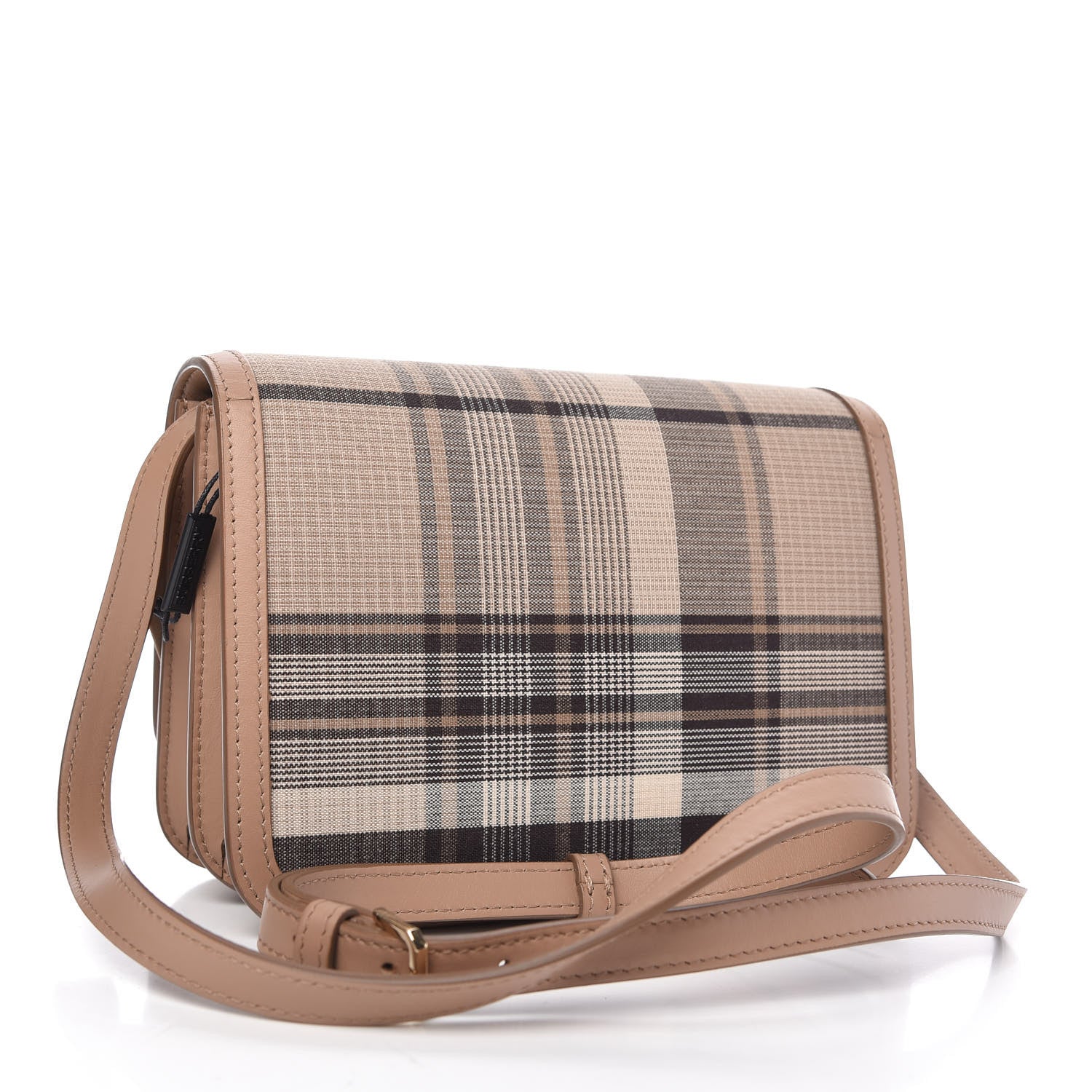 Burberry Calfskin Tartan Print Small TB Bag Light Fawn 3 of 9